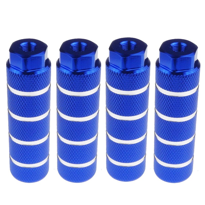 Zelerdo 2 Pairs Aluminum Alloy Bike Pegs for Mountain Bike Cycling Rear Stunt Pegs Fit 3/8 inch Axles (Blue Stripe, 100x28 mm) - Image 1